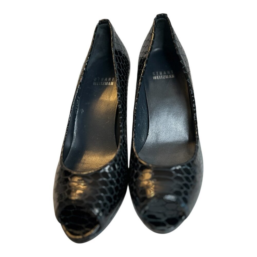 Stuart Weitzman Black Patent Snakeskin like leather Pumps‎ Heels Women's Size 6M